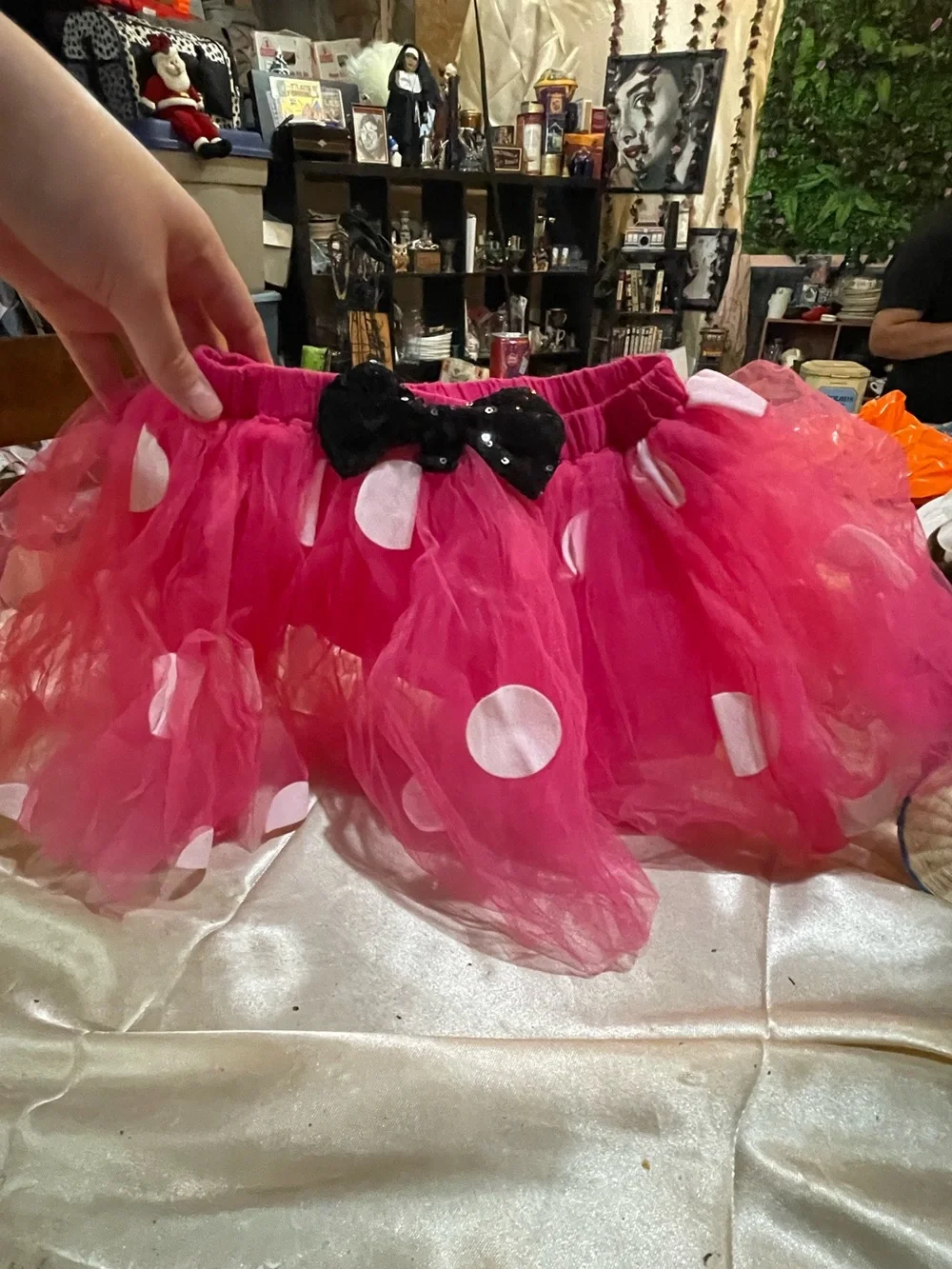 Disney Hot Pink Polka Dot Tulle Skirt with Black Sequin Bow